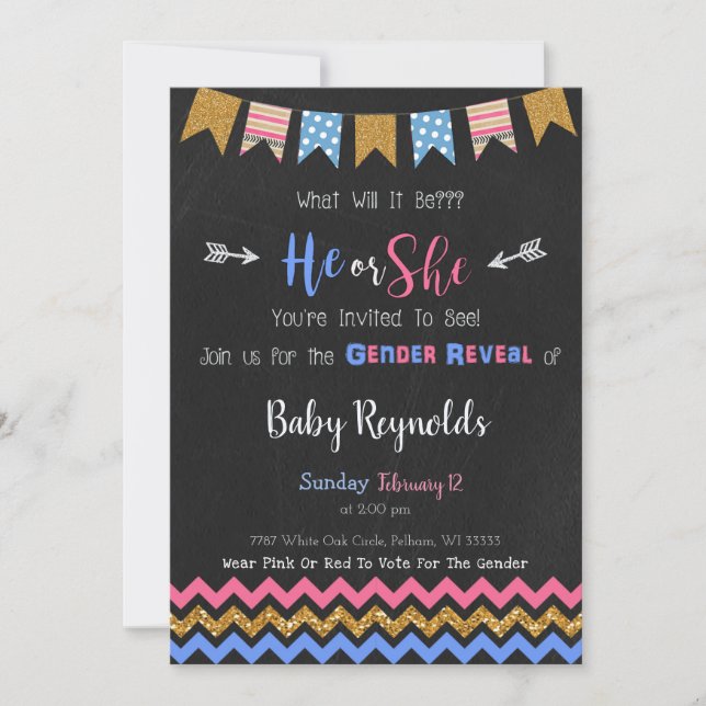 Chalkboard Gender Reveal Invitation (Front)