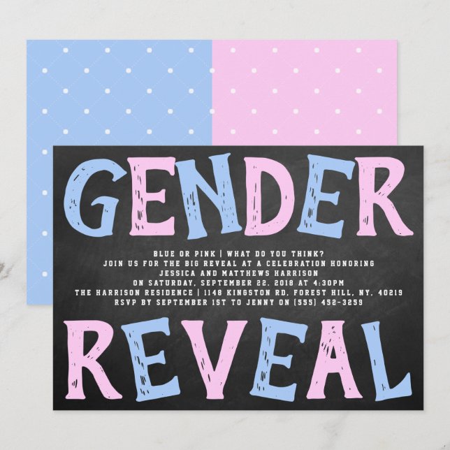 Chalkboard Gender Reveal Party! Baby Shower Invitation (Front/Back)