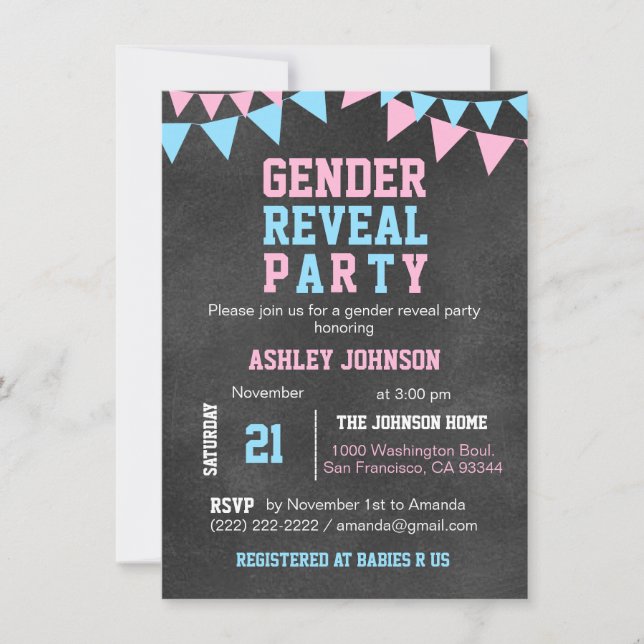 Chalkboard GENDER REVEAL PARTY Baby Shower Invitation (Front)