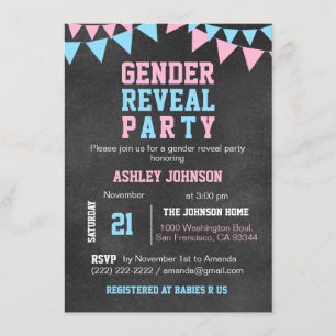 Chalkboard GENDER REVEAL PARTY Baby Shower Invitation