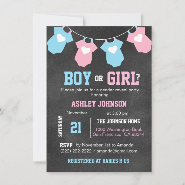 Chalkboard GENDER REVEAL Party Baby Shower Invites (Front)