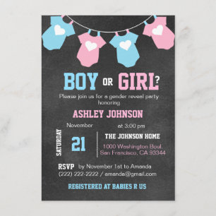 Chalkboard GENDER REVEAL Party Baby Shower Invites