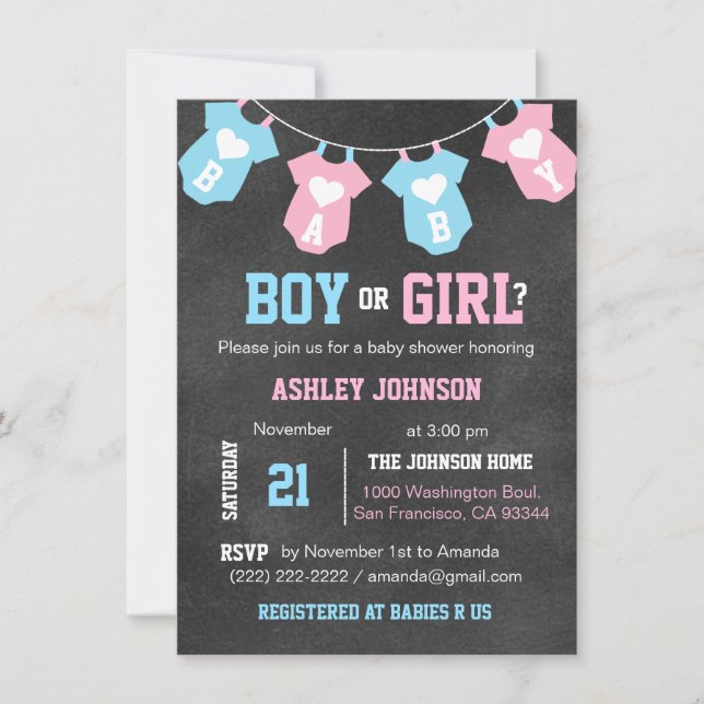 Chalkboard GENDER REVEAL Party Baby Shower Invites (Front)