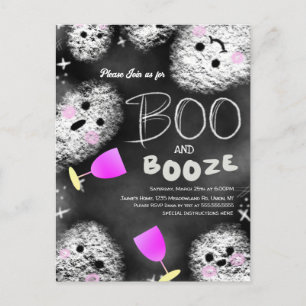 Chalkboard Ghost Boo Booze Halloween Adult  Postcard