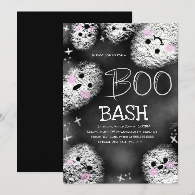 Chalkboard Ghost Boo Costume Halloween Birthday  Invitation (Front/Back)
