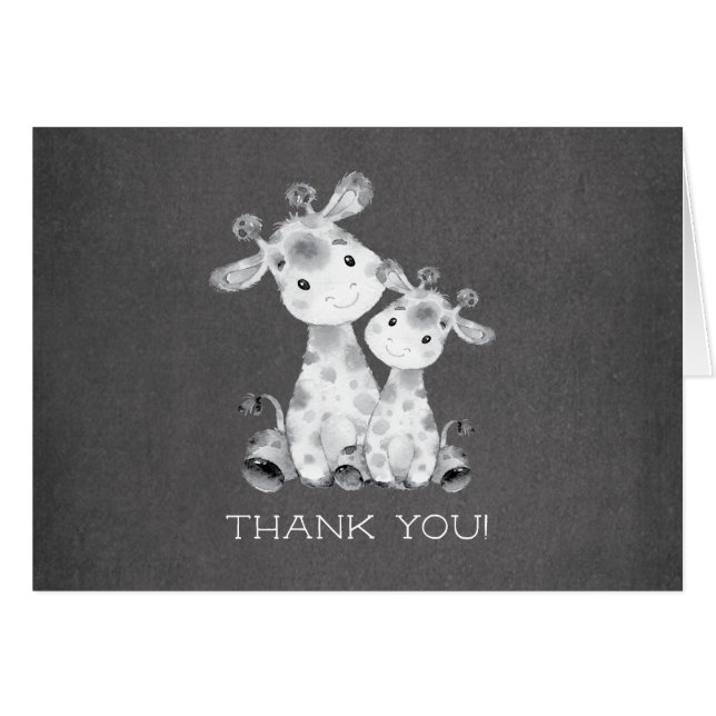 Chalkboard Giraffe  Baby Shower Thank You Note (Front Horizontal)