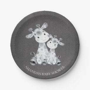 Chalkboard Giraffe Girls Baby Shower 7" Plate
