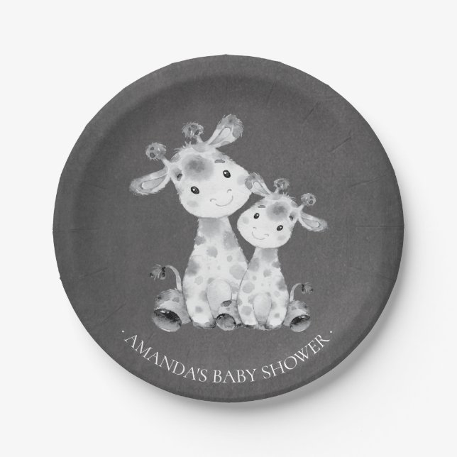 Chalkboard Giraffe Girls Baby Shower 7" Plate (Front)