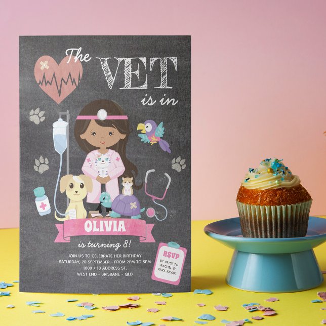 Chalkboard Girl Vet Birthday Party Invitation (This girl’s vet birthday invitation is just the right medicine to your celebration. )
