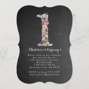 Chalkboard Girls Floral 1st Birthday Party Invite
