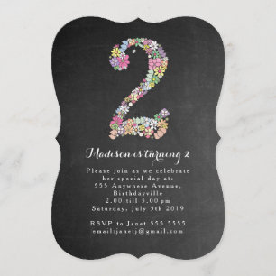 Chalkboard Girls Floral 2nd Birthday Party Invite