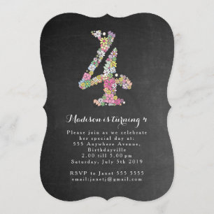 Chalkboard Girls Floral 4th Birthday Party Invite