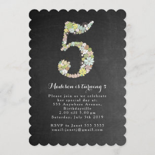 Chalkboard Girls Floral 5th Birthday Party Invite