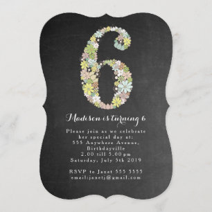 Chalkboard Girls Floral 6th Birthday Party Invite