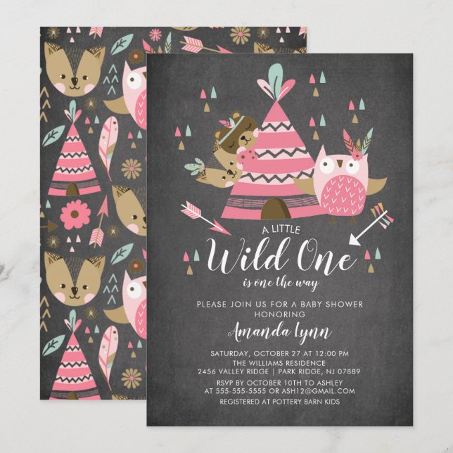 Chalkboard Girls Wild One Baby Shower Invitation (Front/Back)