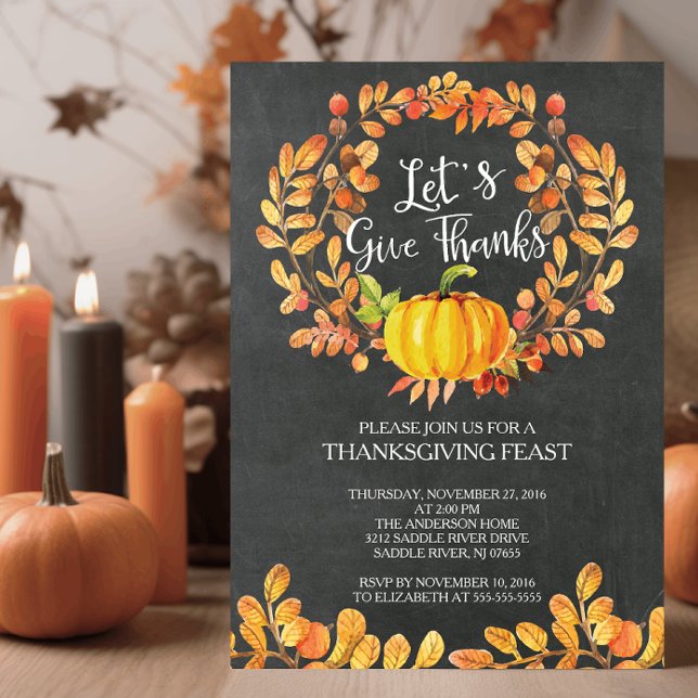 Chalkboard Give Thanks PumpkinThanksgiving Dinner Invitation (Creator Uploaded)
