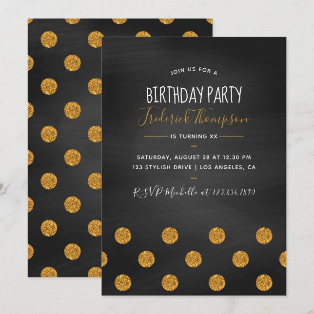 Chalkboard glitter confetti Birthday Adult Party Invitation (Front/Back)