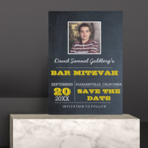 Chalkboard Gold Bar Mitzvah Photo Save the Date Announcement Postcard