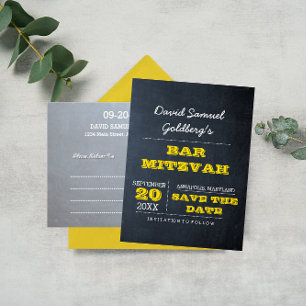 Chalkboard Gold Bar Mitzvah Save the Date Announcement Postcard