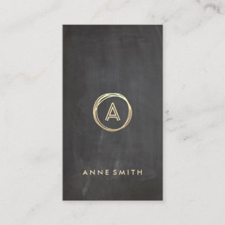 Chalkboard Gold Circle Modern Monogram Vertical Business Card