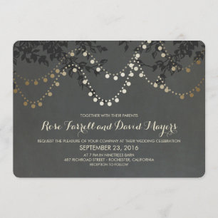 Chalkboard Gold Foil String Lights Wedding Invitation