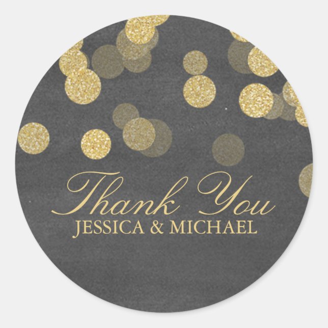 Chalkboard Gold Glitter Thank You Sticker (Front)