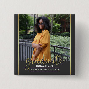 Chalkboard & Gold Graduation Custom Photo 15 Cm Square Badge