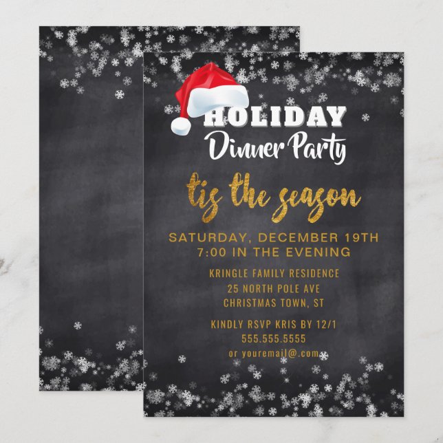 Chalkboard Gold Holiday Dinner Party Invitation (Front/Back)