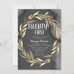 Chalkboard Gold Leaf Wreath 21st Birthday Party Invitation