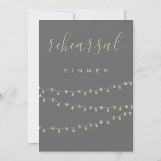 Chalkboard gold lights rehearsal dinner invitation (Front)