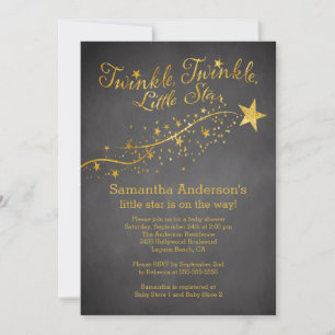 Chalkboard Gold Little Star Baby Shower Invitation