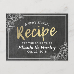 Chalkboard Gold Script Floral Bridal Shower Recipe Invitation Postcard