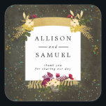 Chalkboard Gold Silver Stars DIY Thank You Square Sticker<br><div class="desc">A beautiful template for the DIY Bride.The simple and minimalist text begins with your names in all capitals. Your address is in italics and mixes caps and non-caps all on a plain white square. You can easily replace the template text with your own wedding details. It is also easy to...</div>