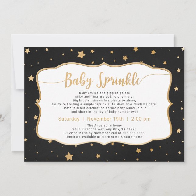 Chalkboard + Gold Stars Neutral Baby Sprinkle Invitation (Front)
