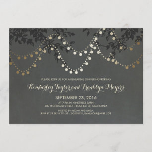 Chalkboard Gold String Lights Rehearsal Dinner Invitation