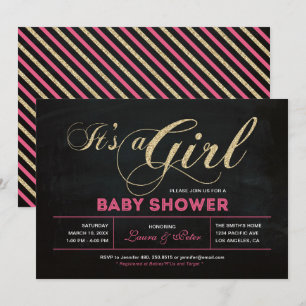 Chalkboard, Gold   Typography Girl Baby Shower Invitation