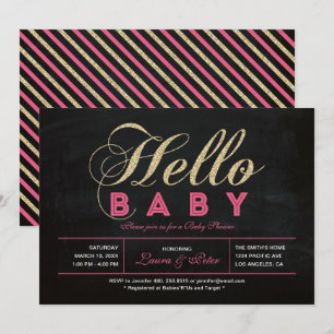 Chalkboard, Gold   Typography Girl Baby Shower Invitation