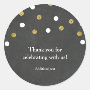 Chalkboard Gold & White Confetti Celebration Party Classic Round Sticker
