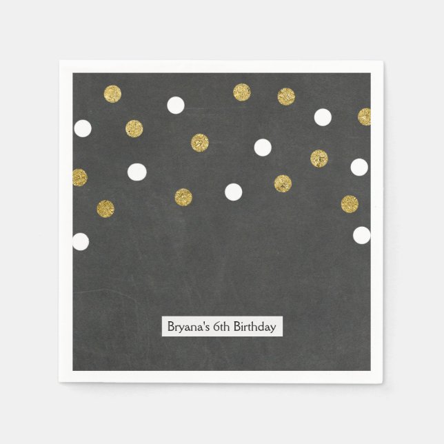 Chalkboard Gold & White Confetti Celebration Party Napkin (Front)