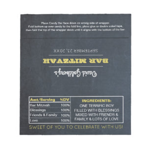 Chalkboard Golden Bar Mitzvah Candy Wrappers Notepad
