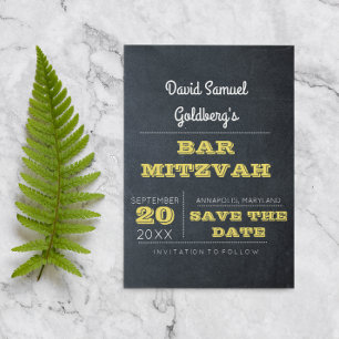 Chalkboard Golden Bar Mitzvah Save the Date Announcement Postcard