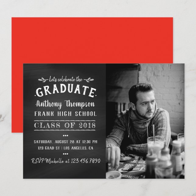 Chalkboard Graduate Party Photo invitation (Front/Back)