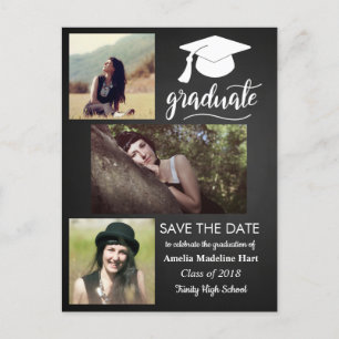 Chalkboard Graduate   Save The Date Three Photo Announcement Postcard