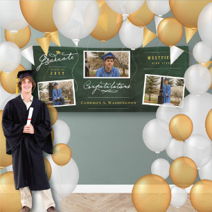 Chalkboard Graduate Script 3 Photo Grad Party Banner