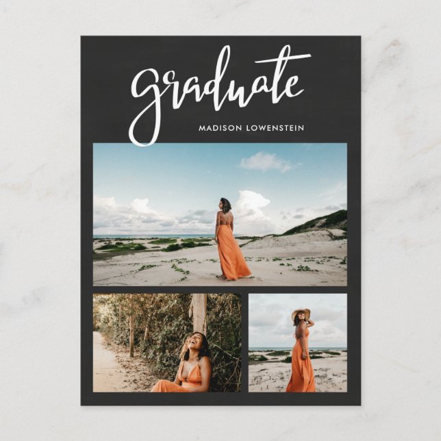 Chalkboard | Graduate Script Rustic Grad Photo Invitation Postcard (Front)