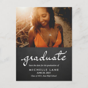 Chalkboard Graduate Script Save The Date Photo Announcement Postcard