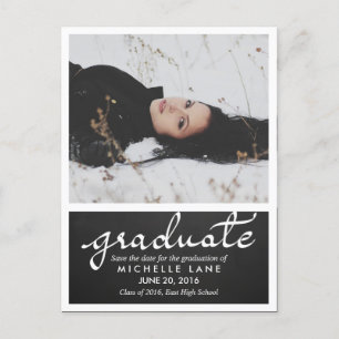 Chalkboard Graduate Script Save The Date Photo Announcement Postcard