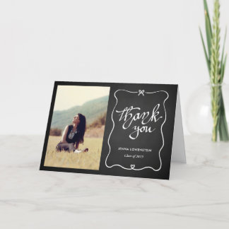 Chalkboard Graduate Thank You Cute Bow | Photo Card