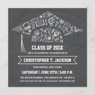 Chalkboard Graduation Cap Invitation with Photo