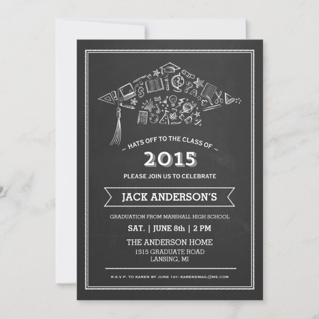 Chalkboard Graduation Cap Party Invitation Photo (Front)